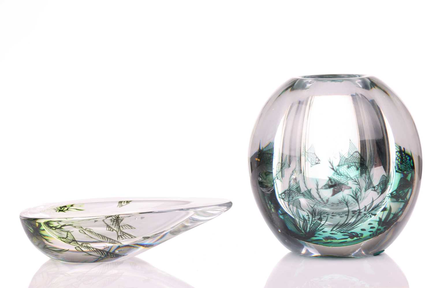 Edward Hald (1883-1980) for Orrefors, a Fiskgraal glass vase, with internal decoration of fish