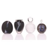 An Adam Aaronson glass scent bottle, of iridescent ovoid form, 9 cm high, together with a clear