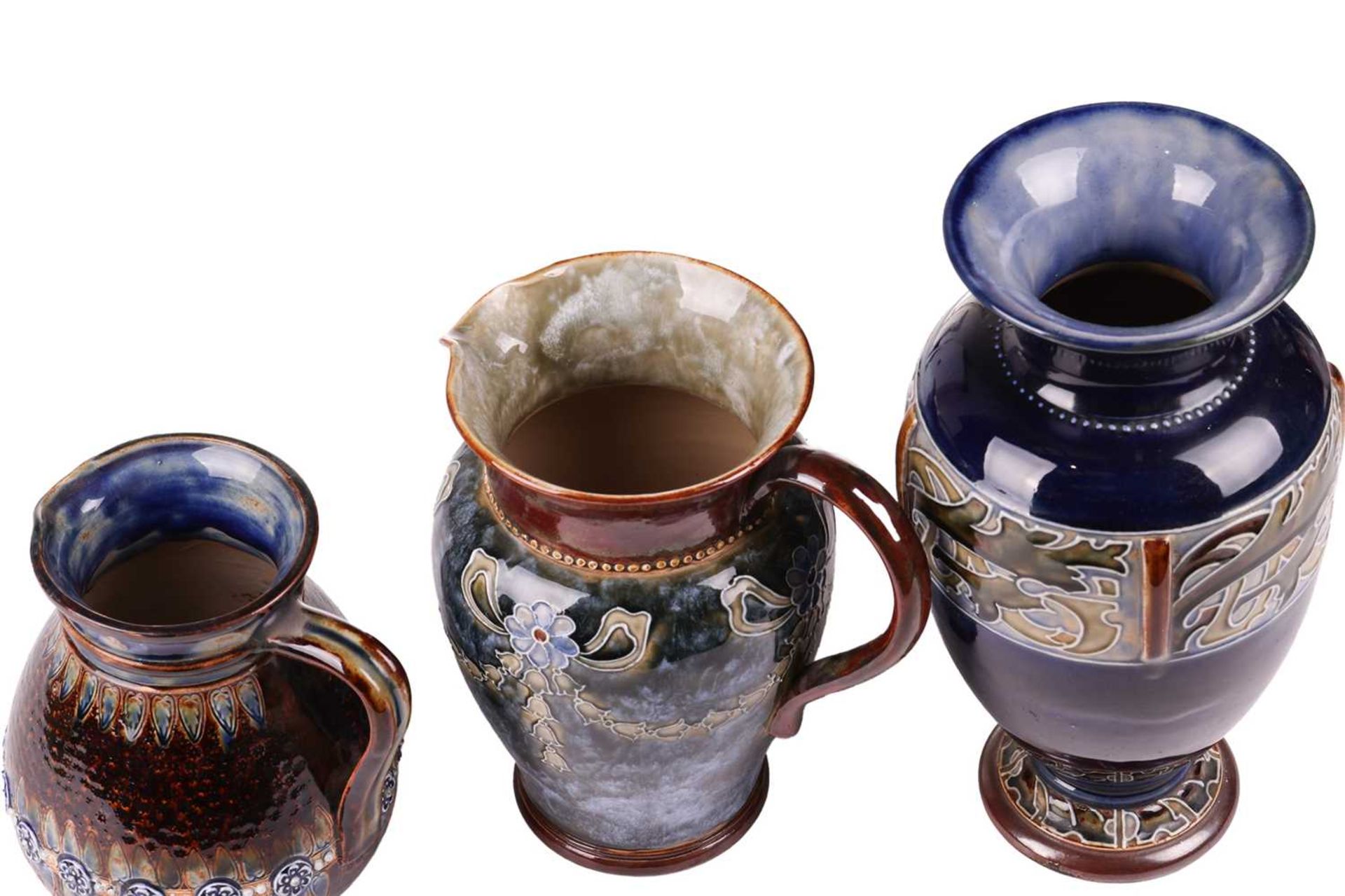 A Doulton Lambeth stoneware jug, artist mark for Elizabeth Adams, 15 cm high, together with a - Image 3 of 6