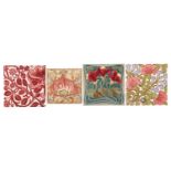 Two Maw & Co ceramic floral design tiles, one with ruby lustre finish, the second with sprays in