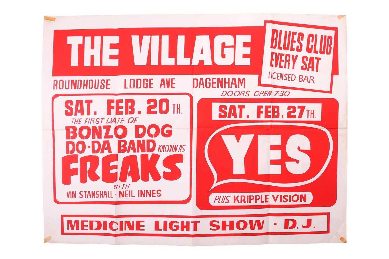 An original 1971 concert promotional poster for 'The First Date of the Bonzo Dog Do-Da Band known as