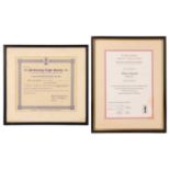 Two framed membership certificates, issued to Vivian Stanshall, founding member of the Bonzo Dog Doo