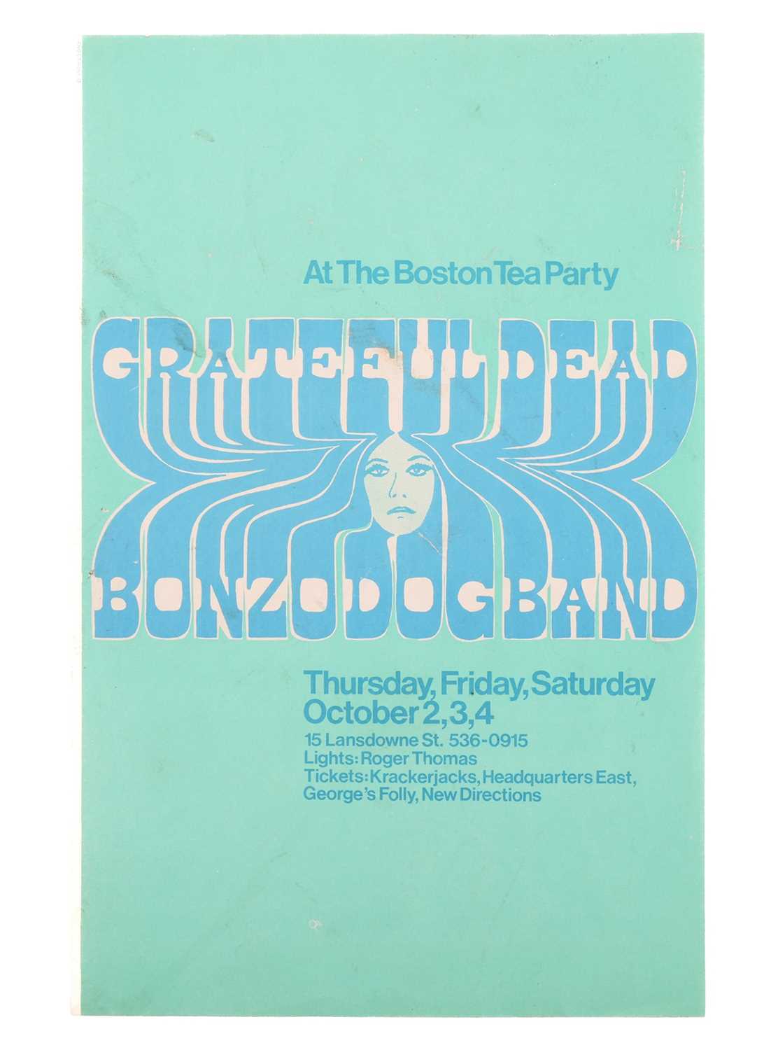 An original first-printing concert handbill for Grateful Dead / Bonzo Dog Band at 'The Boston Tea Pa
