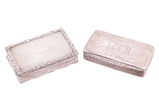 A George IV snuff box, rounded rectangular with foliate borders, reeded sides and engine turned to