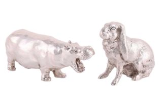 Two silver animal figurines, including a heavy casted hippopotamus by C.F. Hancock & Co., London