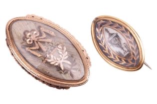 Two items of George III mourning jewellery; comprising a navette shaped mourning brooch, the