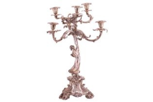 A fine and impressive, figural table centre candelabra, London 1839 by John Samuel Hunt, fitted with