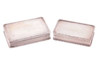 A Victorian silver snuff box, rectangular with cast foliate borders. ribbed sides and partially