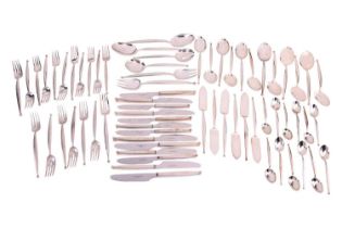 A Robbe and Berking Gio pattern canteen, comprising- Six soup spoons, six dessert spoons, twelve