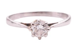 A diamond solitaire ring, set with a round old cut diamond with an estimated weight of 0.30ct, in
