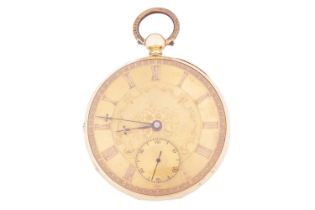 An Edwardian open-face pocket watch in 18ct gold, featuring a key wound movement in an 18ct yellow