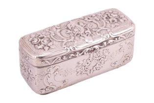A Victorian rectangular snuff box, London1858 Hunt and Roskell, with embossed floral sprays and "