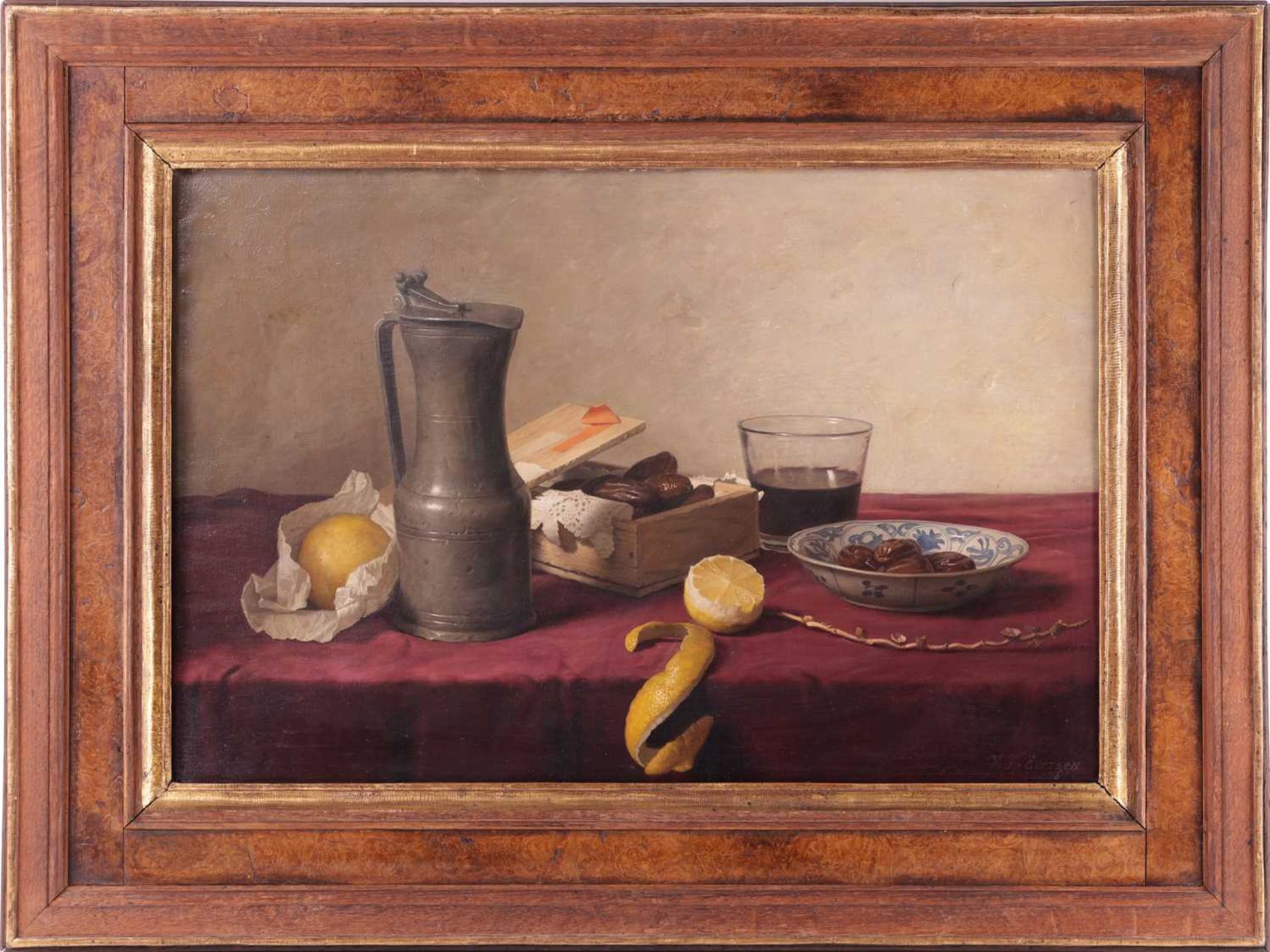Johannes Hendrik Eversen (Dutch 1906 - 1995), Still life with pewter flagon, fruit, glass and bowl,  - Image 2 of 11