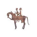 A Dogon copper horse, with two figures, 20th century, 29.5 cm x 31 cm.