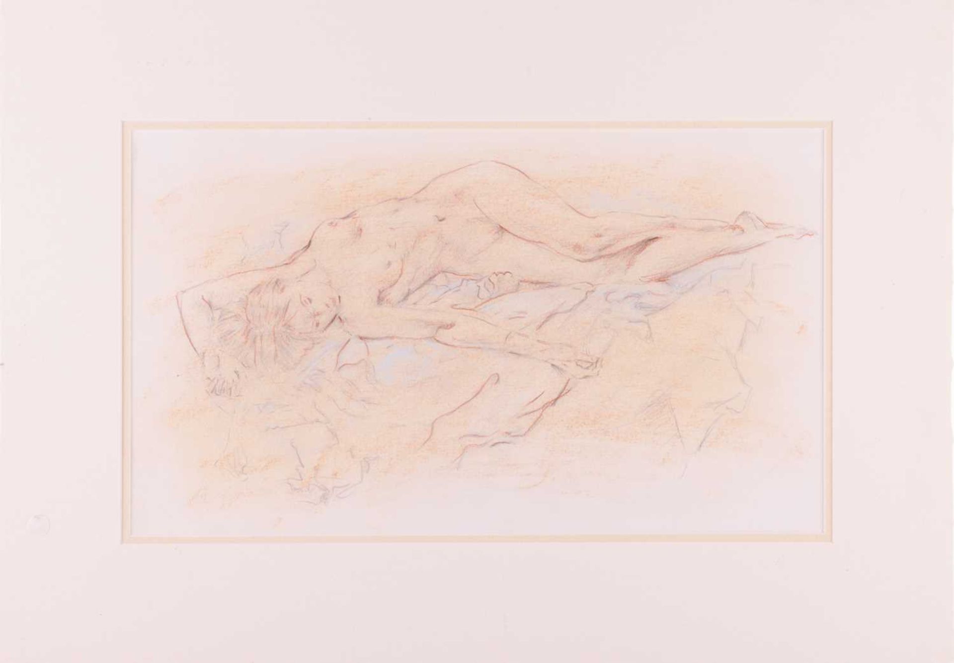 Attributed to Franco Matania (Italian, 1922 - 2006), recumbent female nude, unsigned, pencil and pas - Image 2 of 6