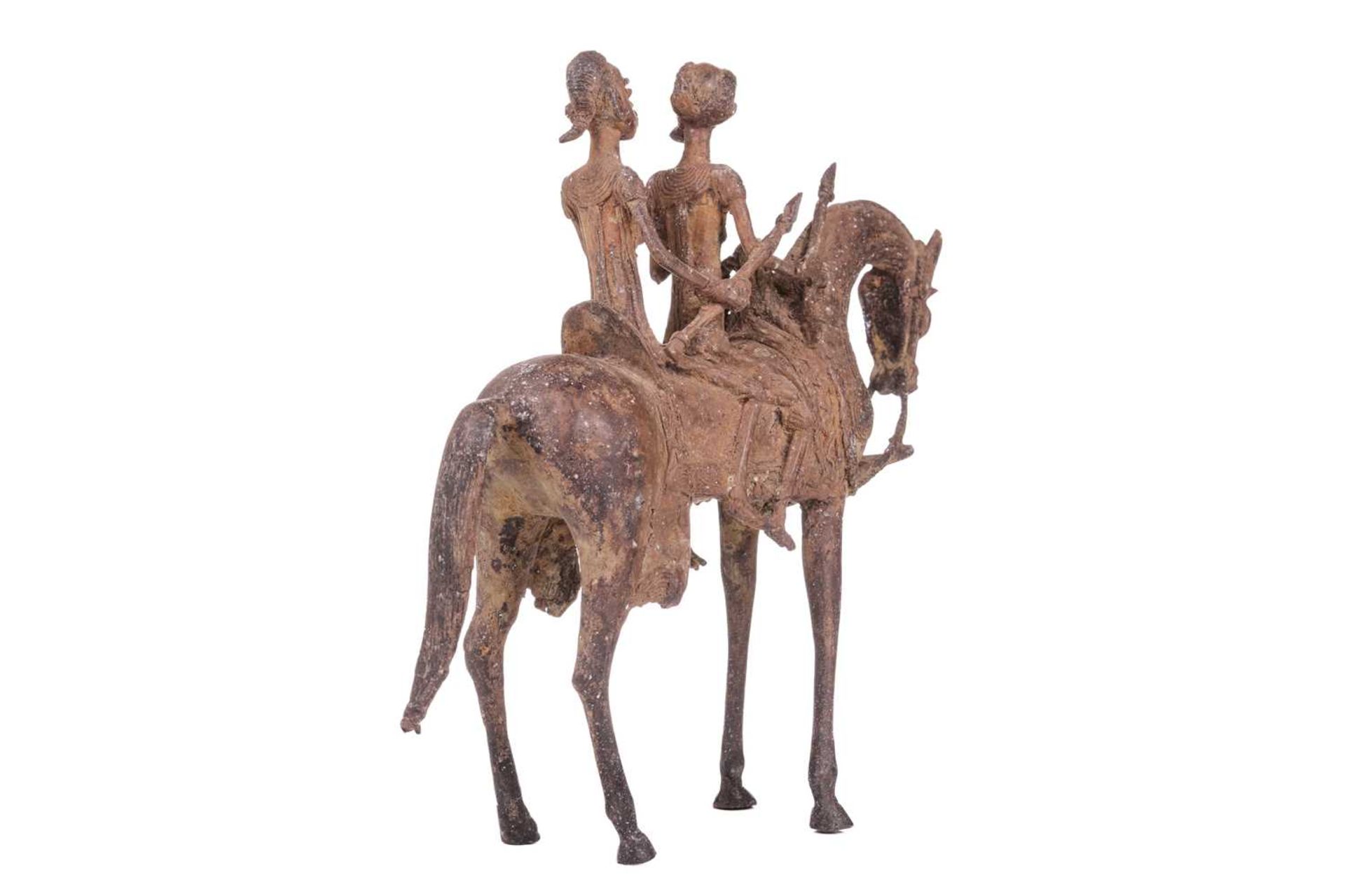 A Dogon copper horse, with two figures, 20th century, 29.5 cm x 31 cm. - Bild 3 aus 7