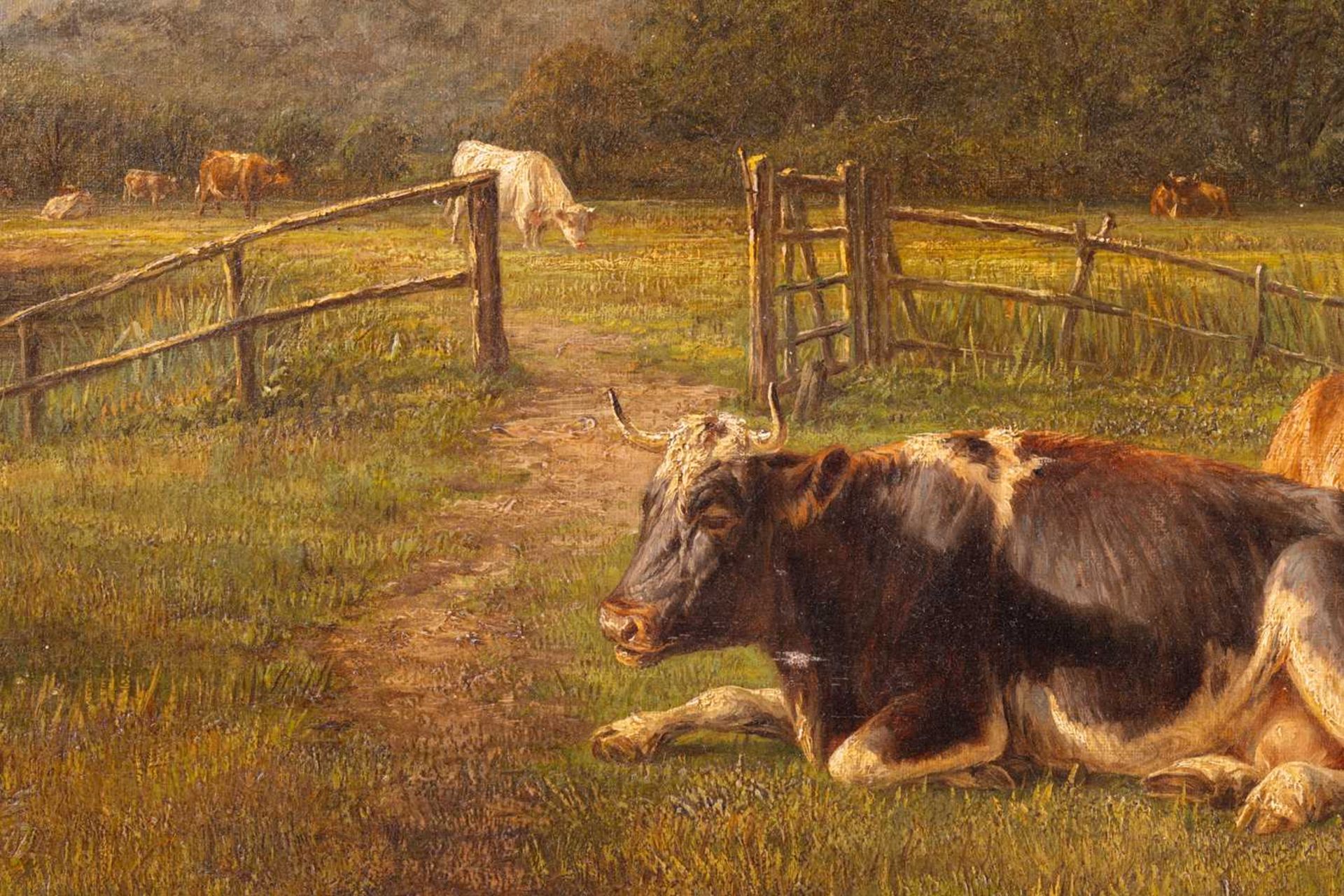 William Luker (1828 - 1905), Landscape with cattle by a river, signed indistinctly 'W. Luker' (lower - Bild 8 aus 23