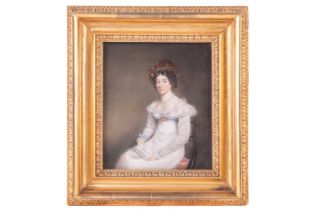 18th century British school, portait of a Lady holding a letter, pastel on paper, 23 cm x 20 cm,