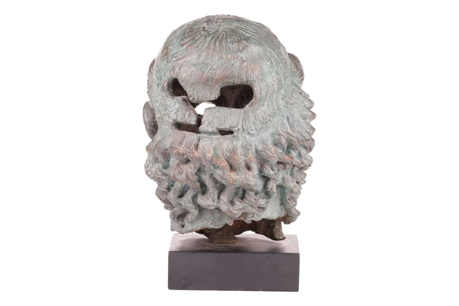 A Grand Tour style patinated bronze, cast after the Chatsworth Apollo Head, raised on a rectangular  - Image 5 of 7