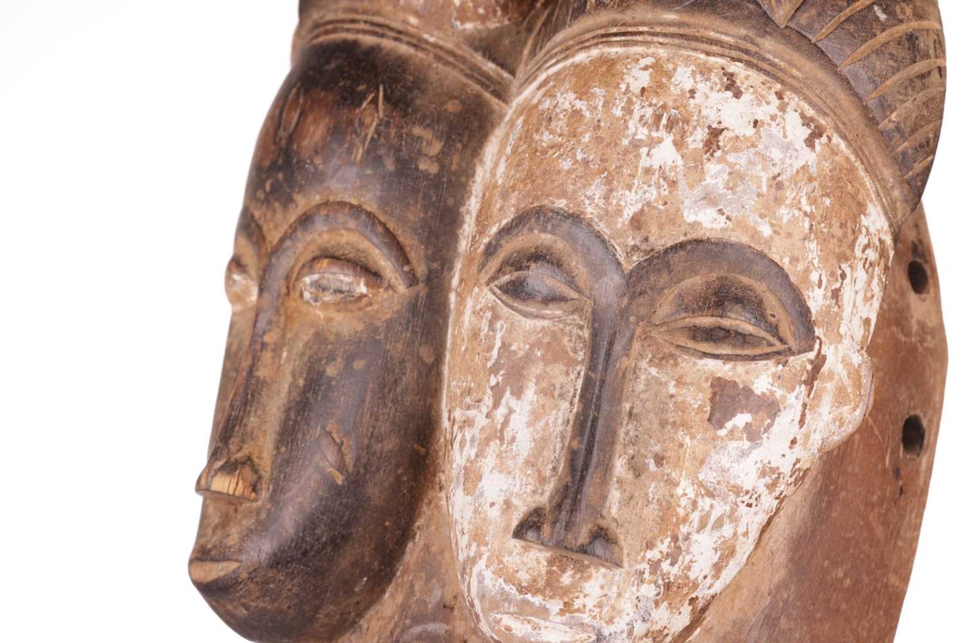 A Baule ‘Janus’ two-faced portrait mask, mid-20th century, 30 cm high. NB: Display stand is for illu - Image 3 of 5