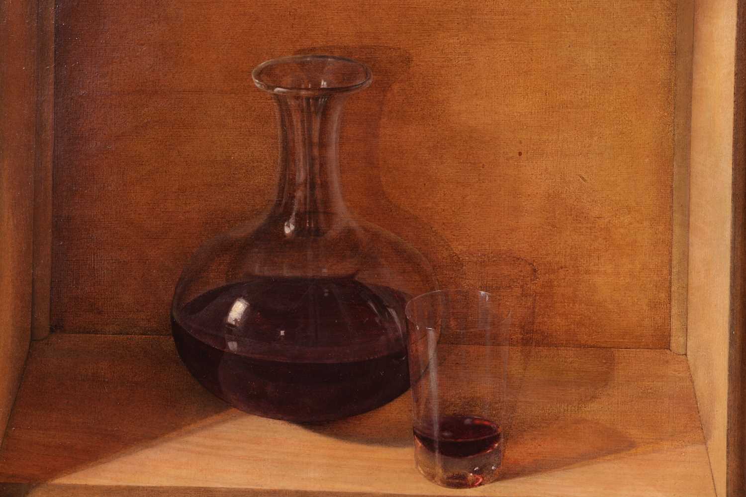 T.W. (English School, 20th century), Still life of a flask of red wine and glass, inscribed below 'T - Image 5 of 8