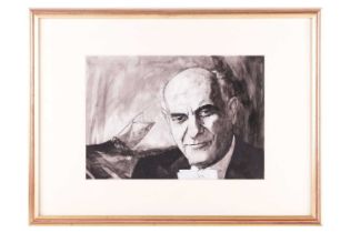 Barry Fantoni (b.1940), Portrait of Georg Solti, unsigned, pen and ink with bodycolour, 25 x 36