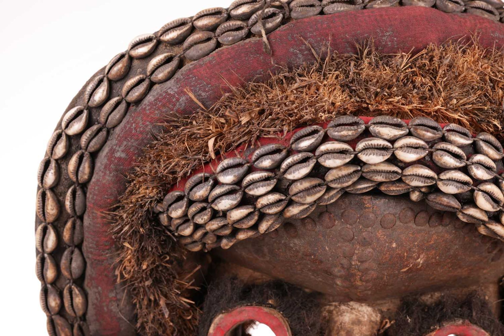 A large Ivory Coast Guerre warrior mask, painted in colours with shell decoration, 20th century, 48  - Image 6 of 8