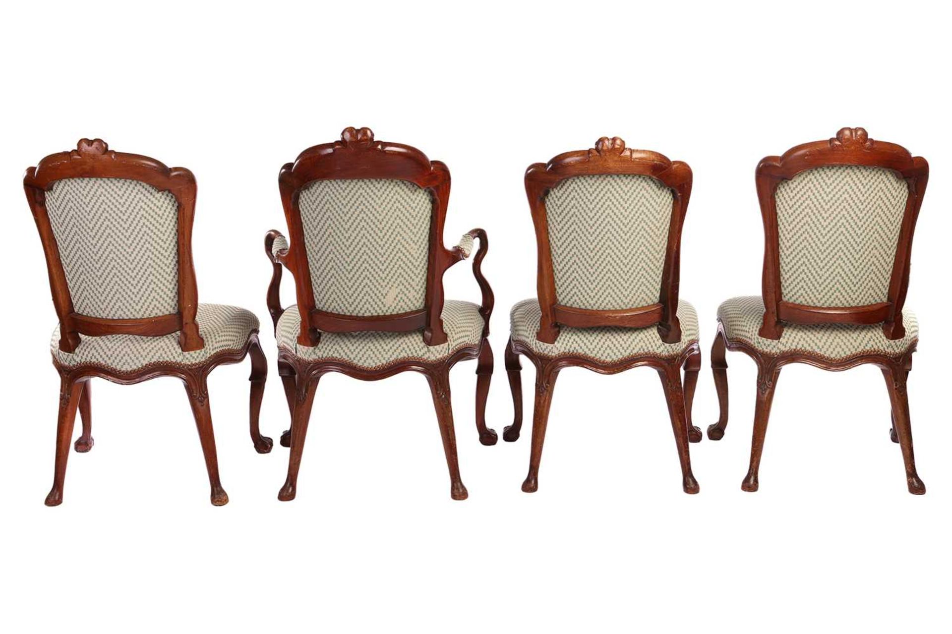A set of seven George II style walnut cartouch backed dining chairs, possibly Irish C1900, the set c - Image 5 of 7
