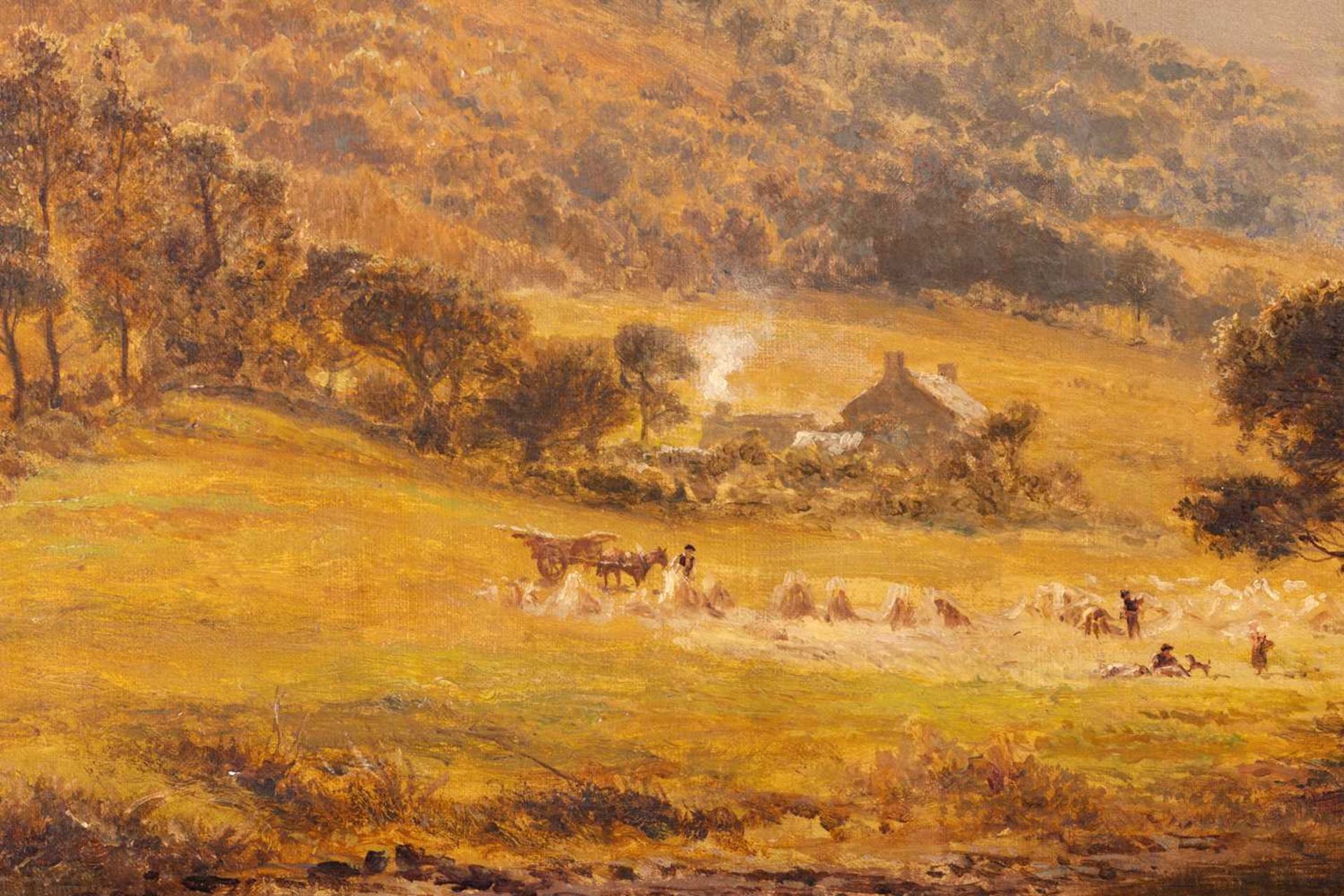 R. Gallon (1845 - 1925), Landscape with a small farmhouse, signed 'R Gallon' (lower right), oil on c - Image 4 of 12