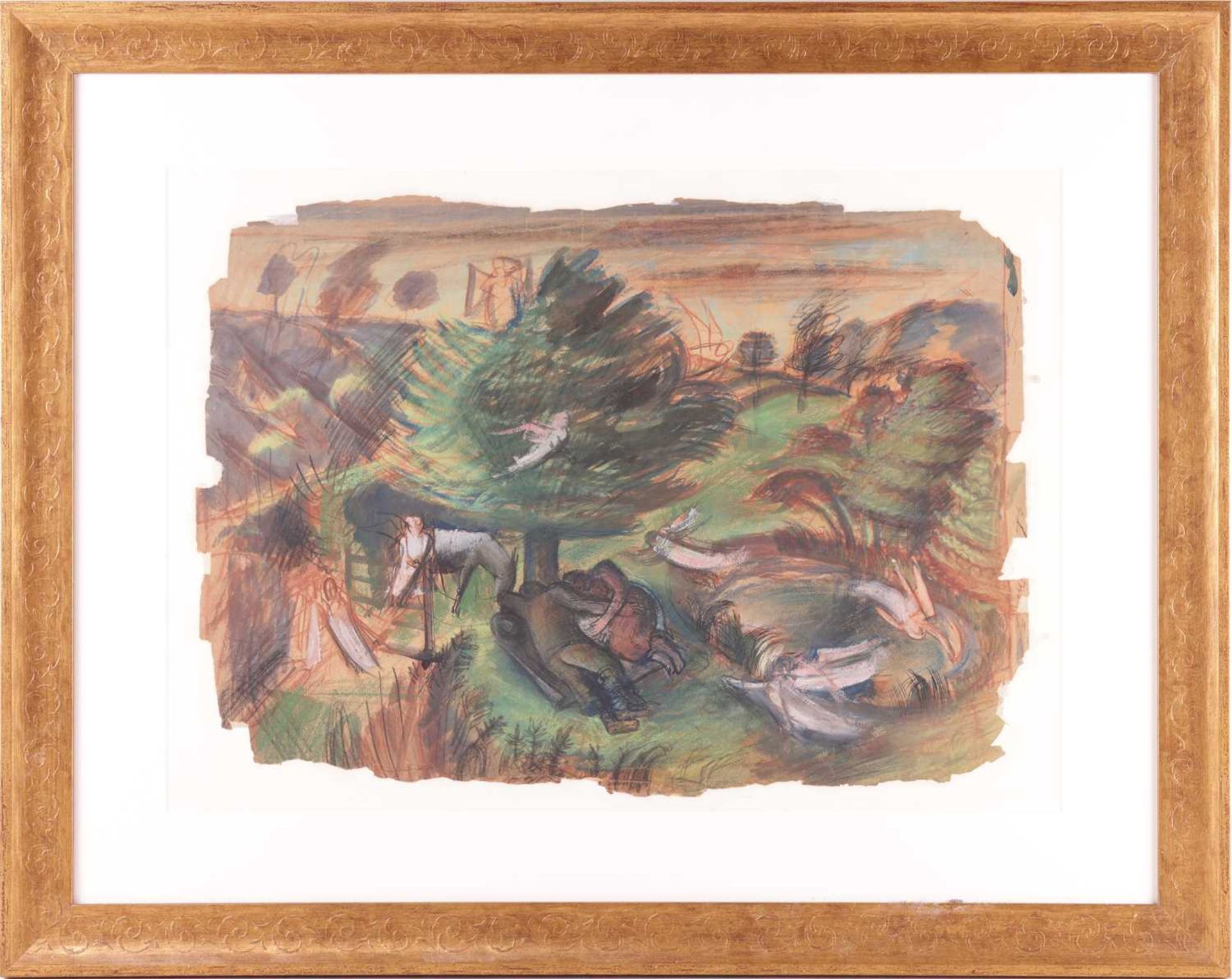 Alan Sorrell (1904 - 1974), Rest on the Flight to Egypt (c1930s), chalk and gouache on rough edge pa - Image 2 of 6