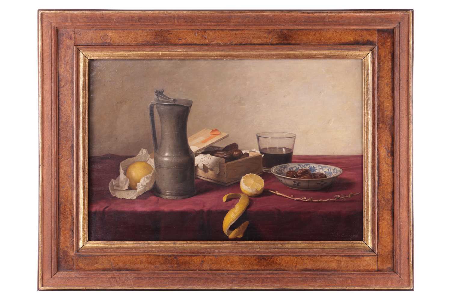 Johannes Hendrik Eversen (Dutch 1906 - 1995), Still life with pewter flagon, fruit, glass and bowl, 