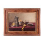 Johannes Hendrik Eversen (Dutch 1906 - 1995), Still life with pewter flagon, fruit, glass and bowl, 