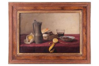 Johannes Hendrik Eversen (Dutch 1906 - 1995), Still life with pewter flagon, fruit, glass and