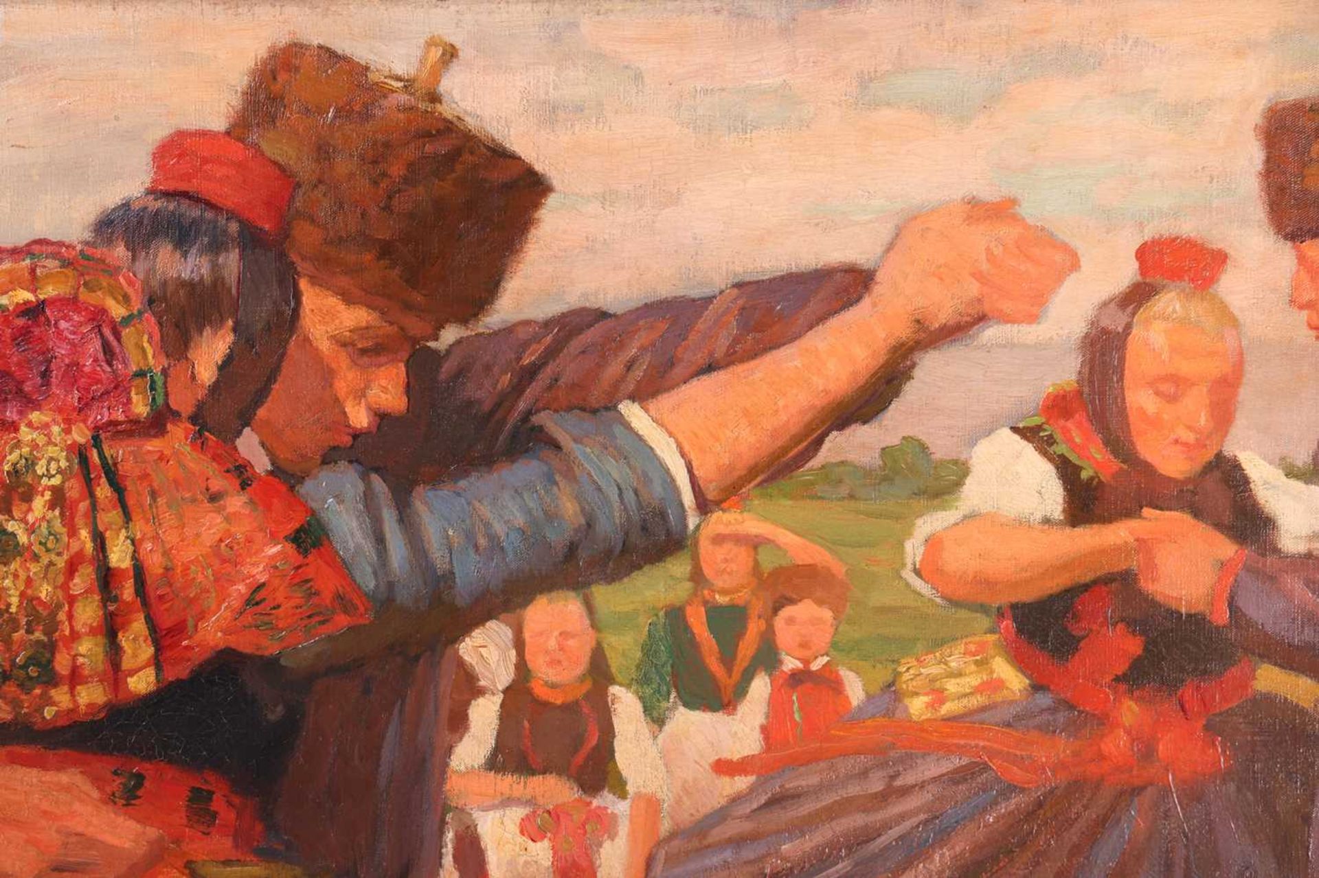 Carl Bantzer (German,1857-1941), Dancing in Schwalm, signed 'C Bantzer' (lower left), oil on canvas, - Image 2 of 7