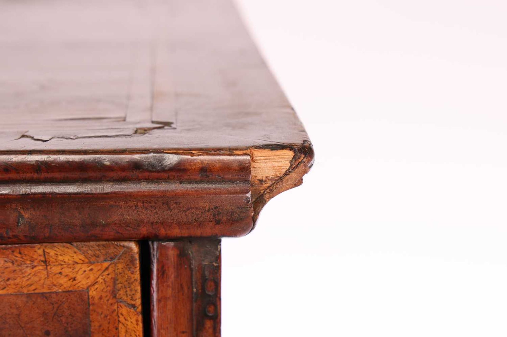 A 17th-century and later figured walnut chest on stand, the upper section with quarter veneered top  - Image 3 of 7