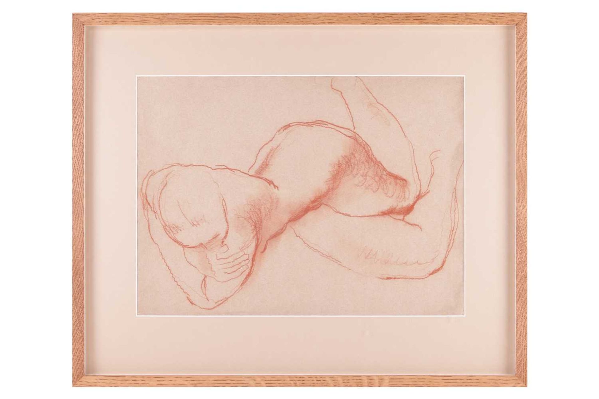 Frank Dobson (1886 - 1963), Recumbent Nude Facing Down, unsigned, red chalk and pastel, 28.5 x 39 cm