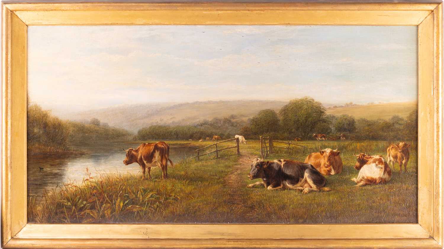William Luker (1828 - 1905), Landscape with cattle by a river, signed indistinctly 'W. Luker' (lower - Image 2 of 23