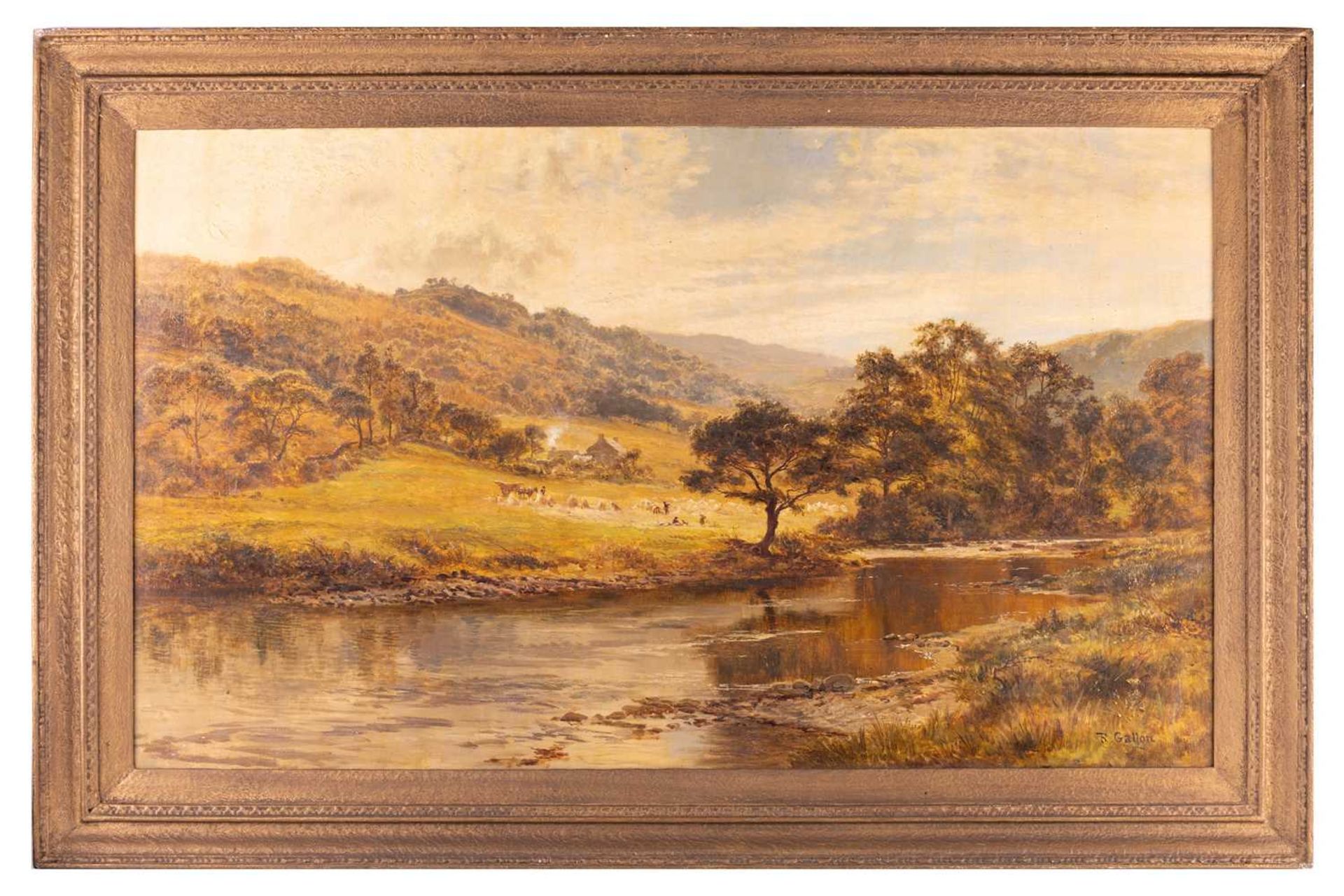 R. Gallon (1845 - 1925), Landscape with a small farmhouse, signed 'R Gallon' (lower right), oil on c
