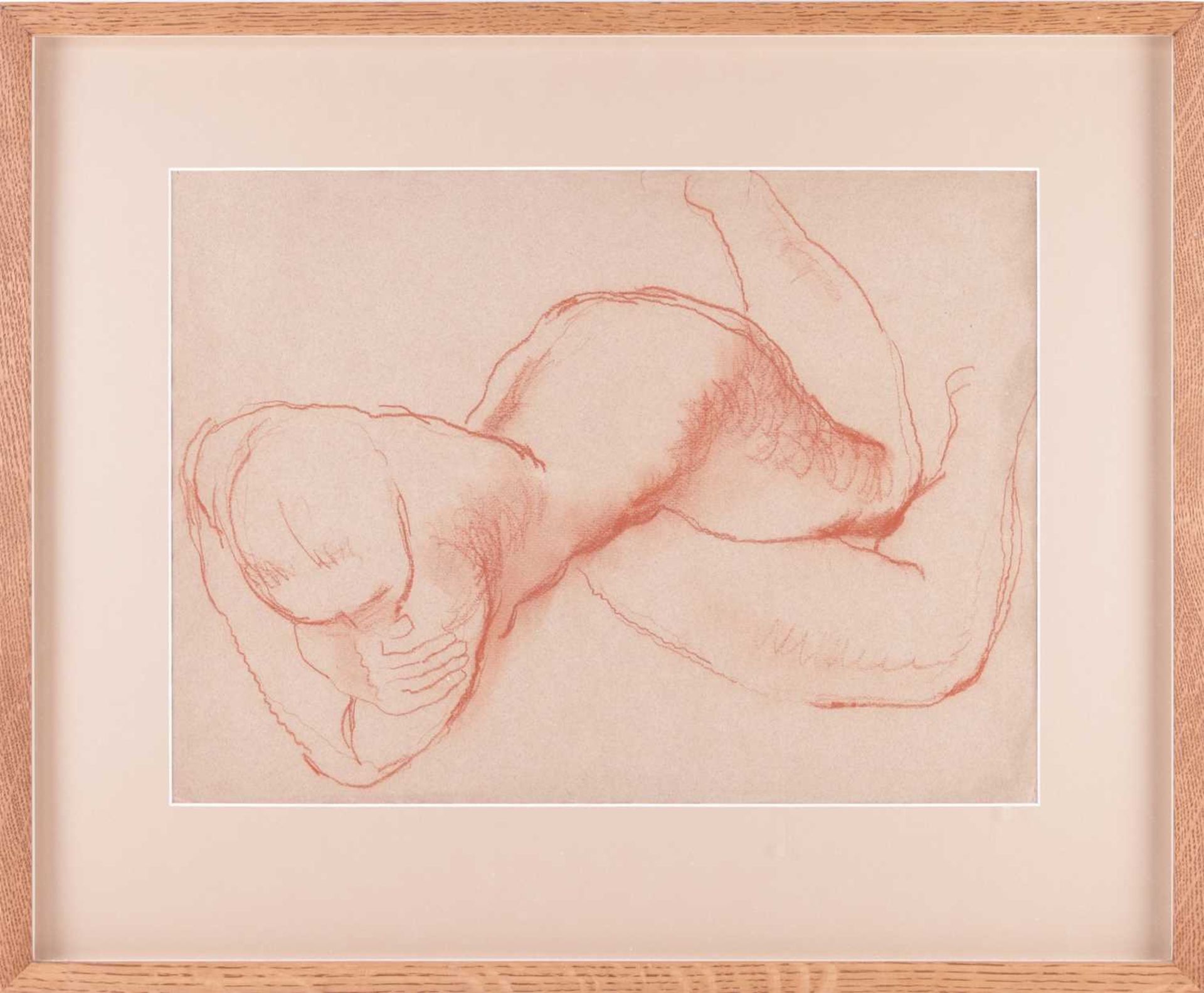 Frank Dobson (1886 - 1963), Recumbent Nude Facing Down, unsigned, red chalk and pastel, 28.5 x 39 cm - Image 2 of 7