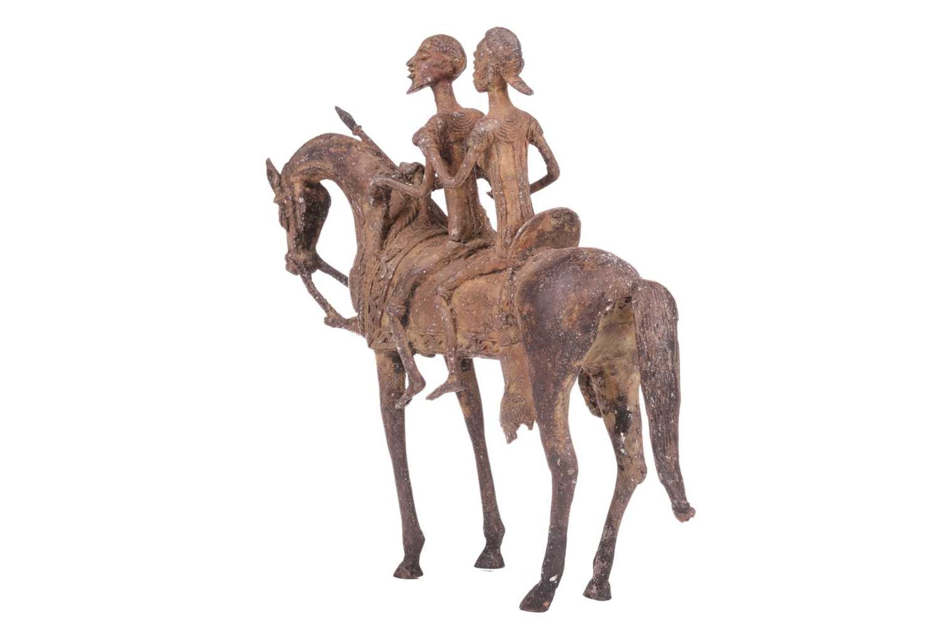 A Dogon copper horse, with two figures, 20th century, 29.5 cm x 31 cm. - Bild 4 aus 7