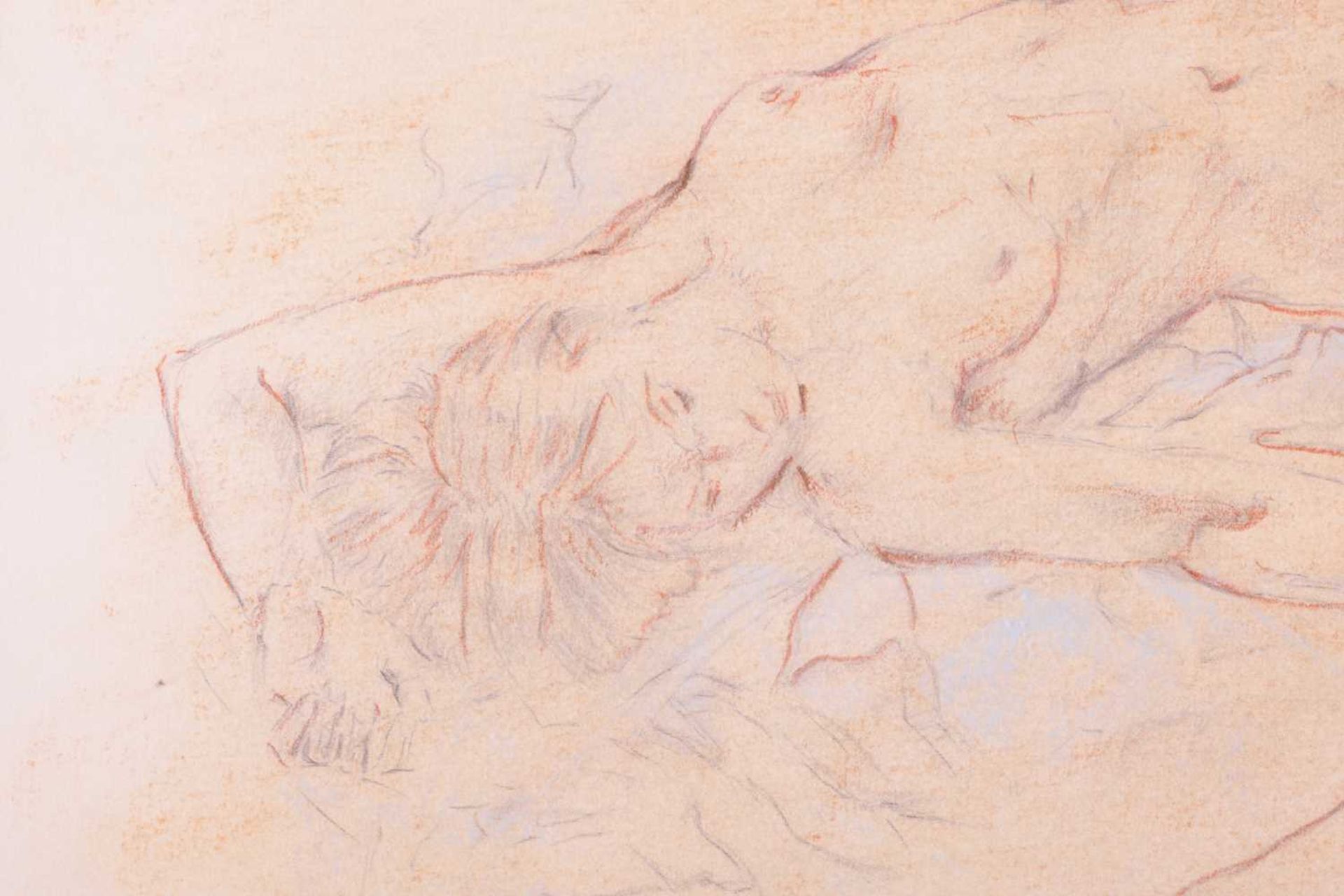 Attributed to Franco Matania (Italian, 1922 - 2006), recumbent female nude, unsigned, pencil and pas - Image 5 of 6
