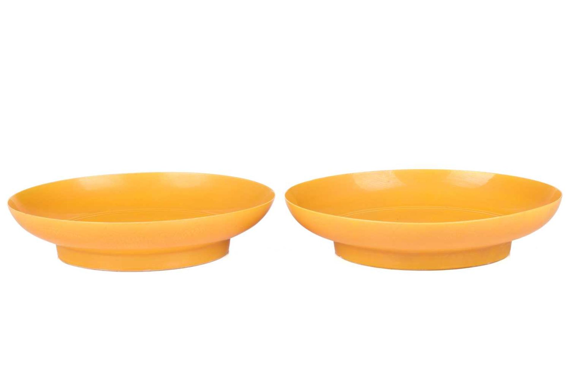A pair of Chinese yellow glazed Chinese porcelain saucers, bearing a six-character mark for Guangxu  - Image 2 of 15