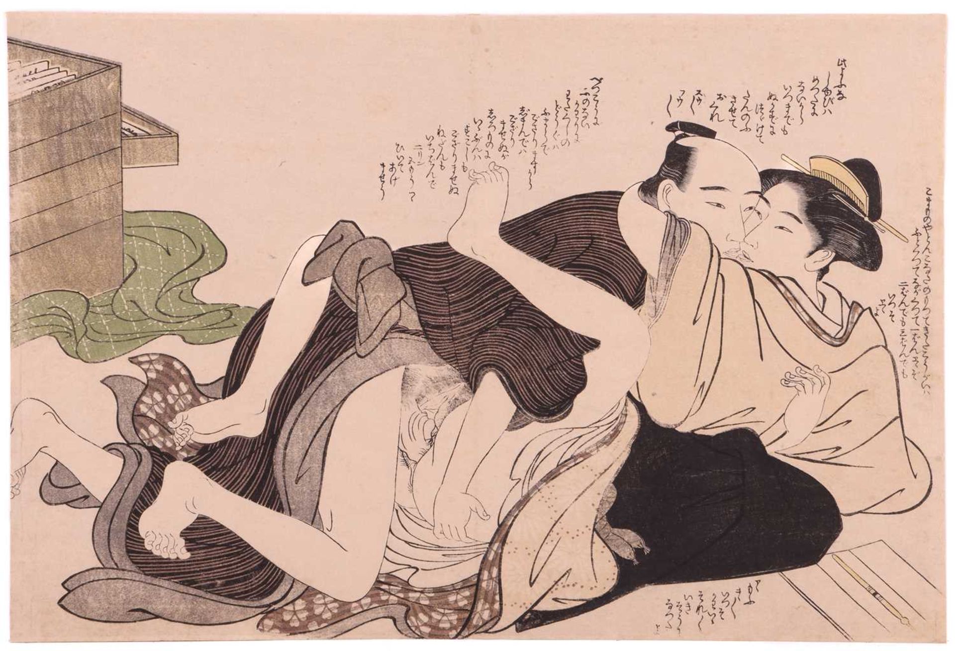 A small collection of Japanese Edo period erotic woodblock prints (Shunga) including Shuncho, Katsuk - Image 9 of 12