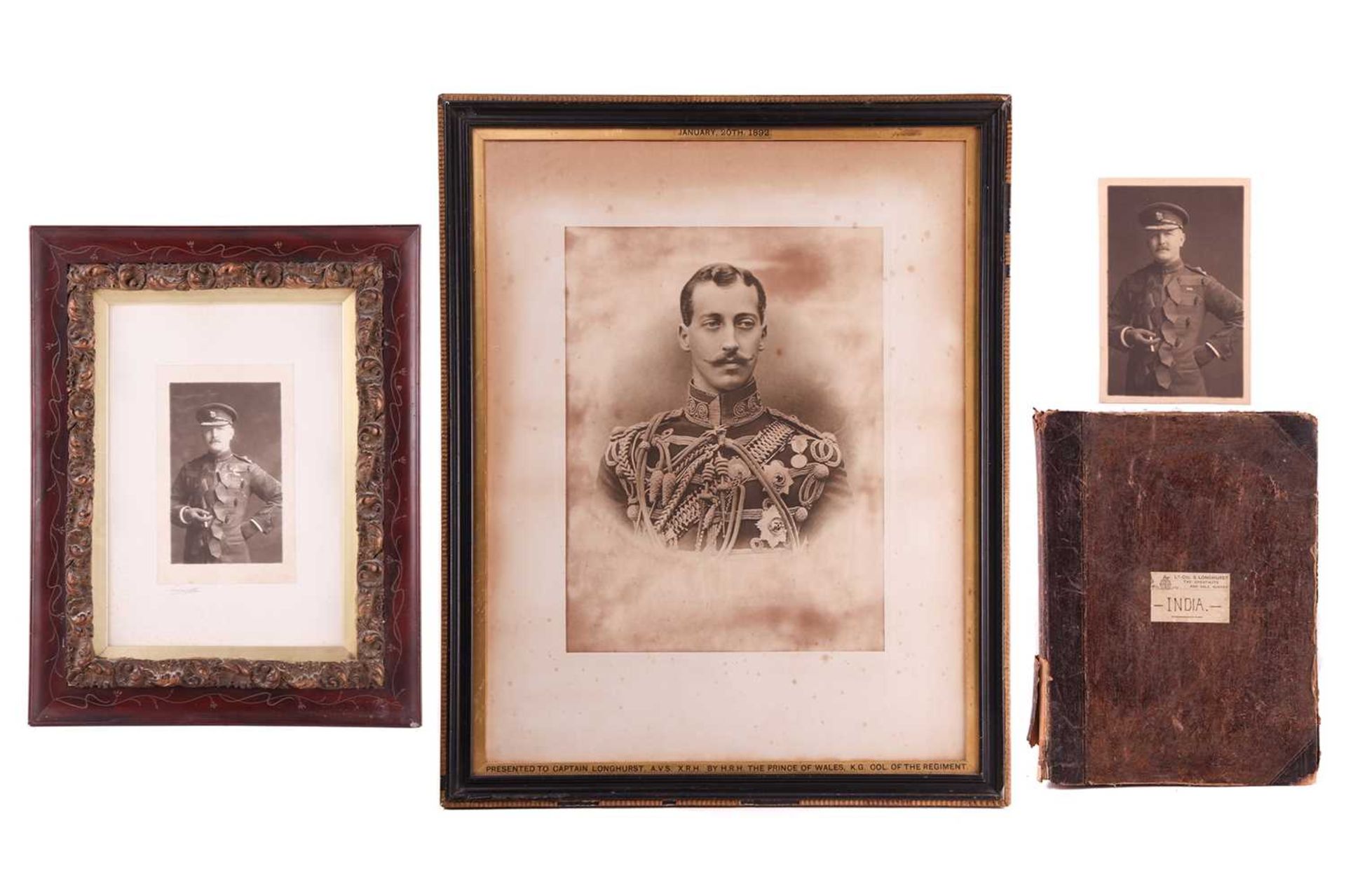 A collection of items relating to Lieutenant Colonel Seaward Longhurst, comprising a 19th-century al