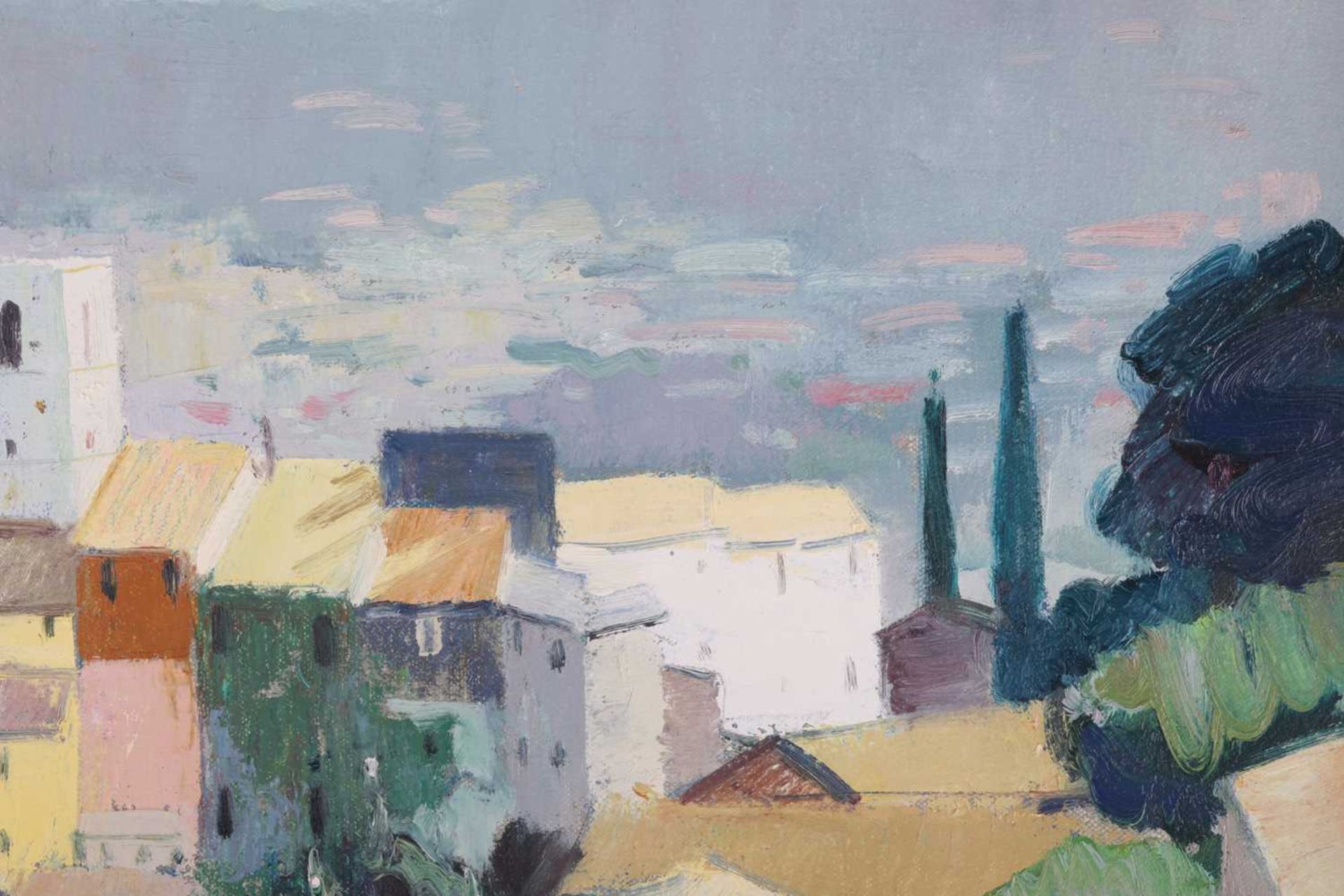 John Kingsley (b.1956), 'Dusk Hyères', signed 'Kingsley' (lower left), artist's label verso, oil on  - Image 4 of 9