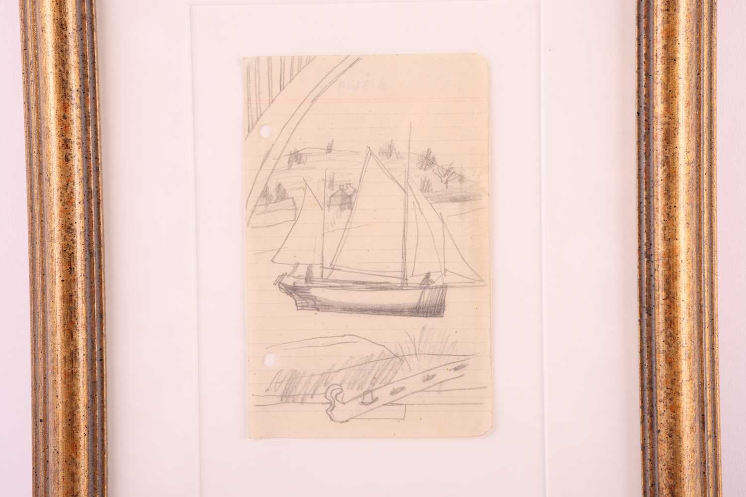 Ben Nicholson (1894-1982), Sailing boat through a window, Isle of Wight, unsigned, pencil on notepap - Image 3 of 6