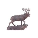 Christophe Fratin (1801 - 1864) French, A barking stag, signed Fratin on the base, bronze, 35.5 cm h