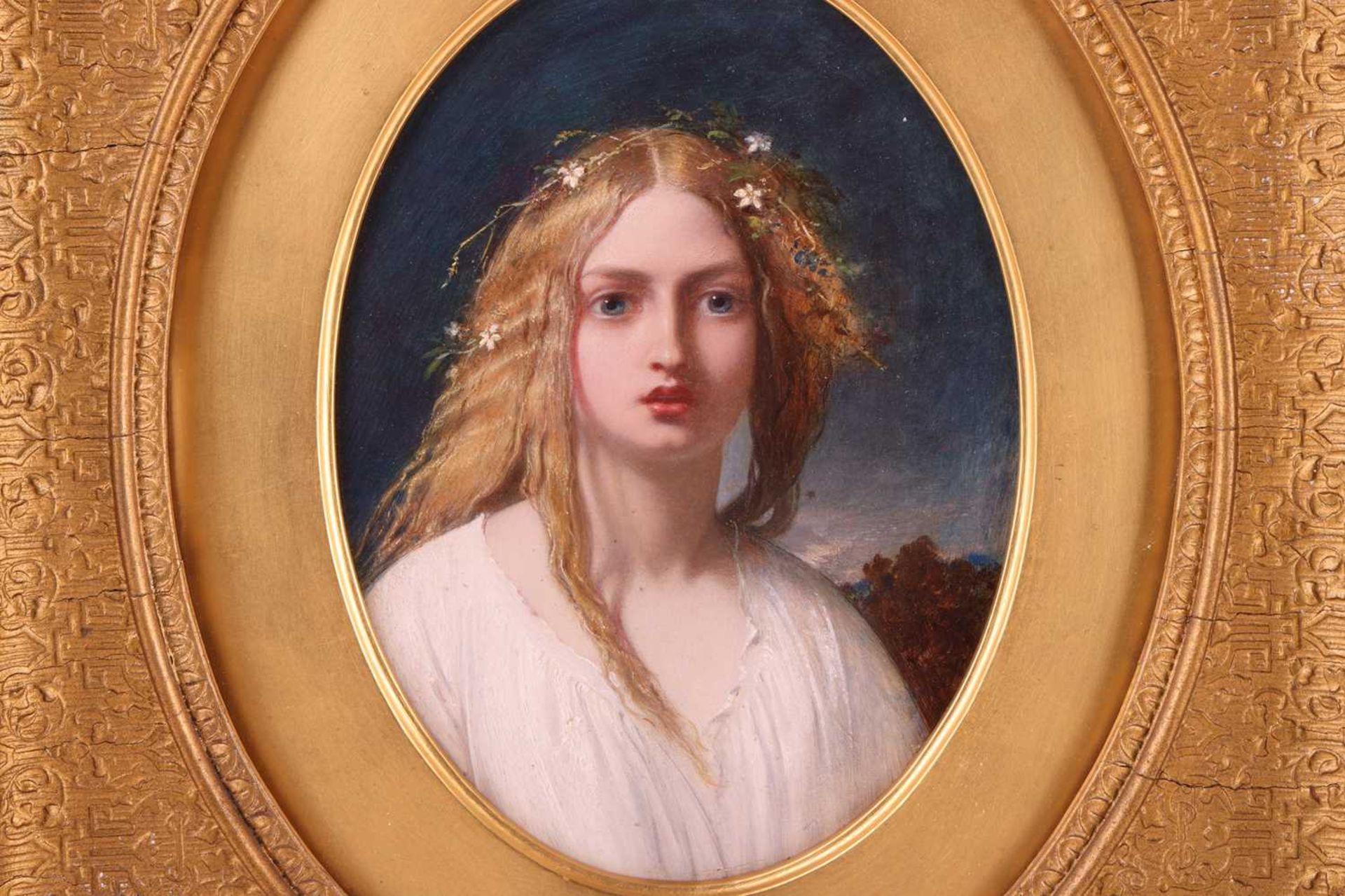 William Edward Frost (1810 - 1877), signed and dated 1853 verso, Ophelia, oil on panel, 20cm x 15cm, - Bild 4 aus 11