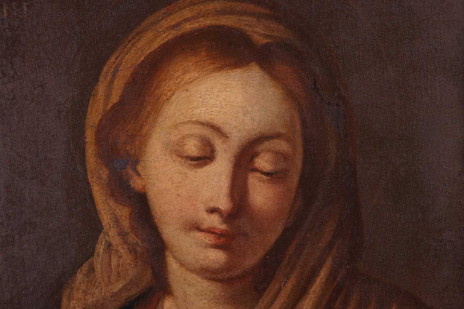 Italian School, late 17th century, Portrait of the Madonna in blue and red, inscribed top left 'Ecce - Image 3 of 7