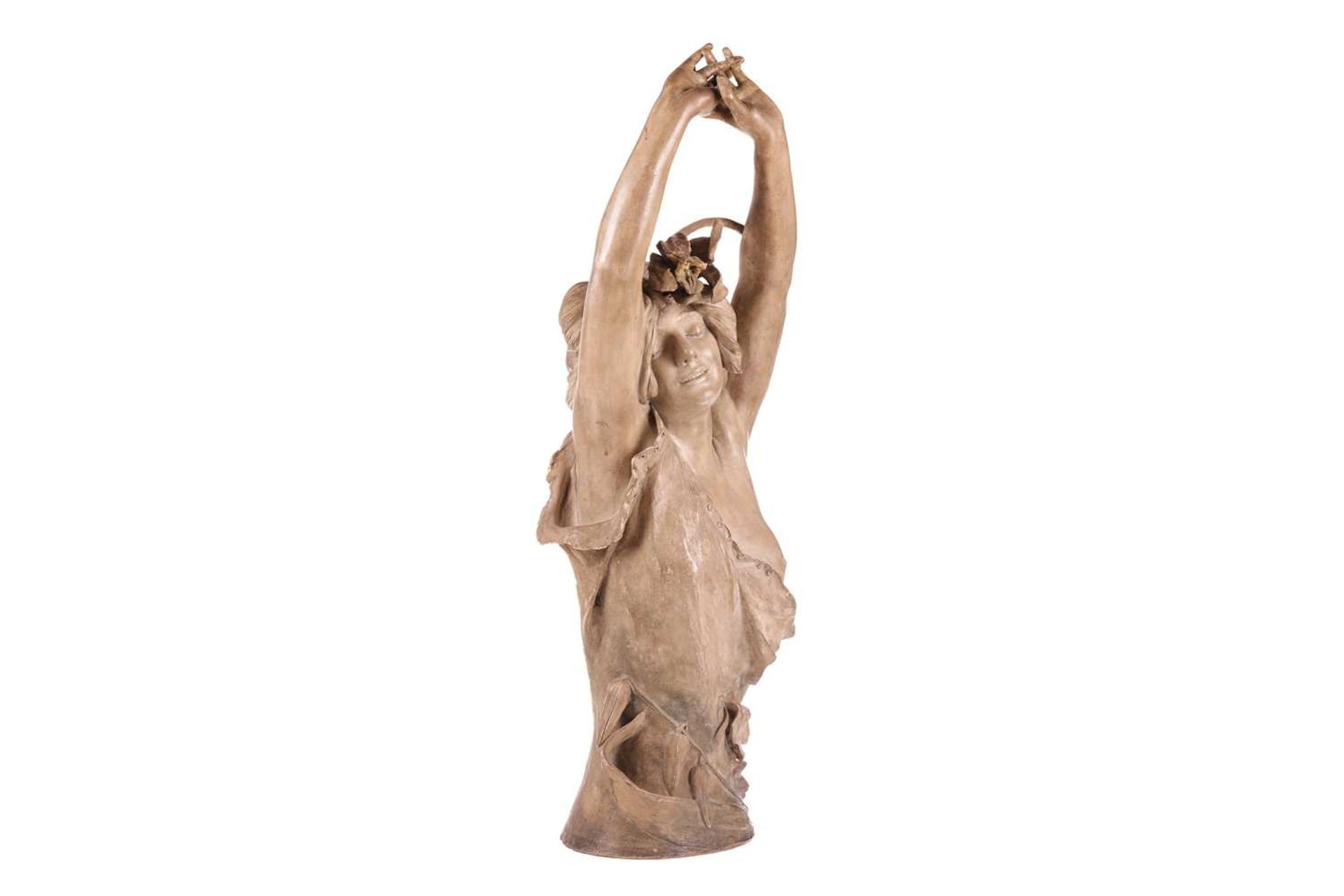 A large Art Nouveau earthenware figure, in the manner of Goldscheider, formed as a semi-nude female  - Image 3 of 9